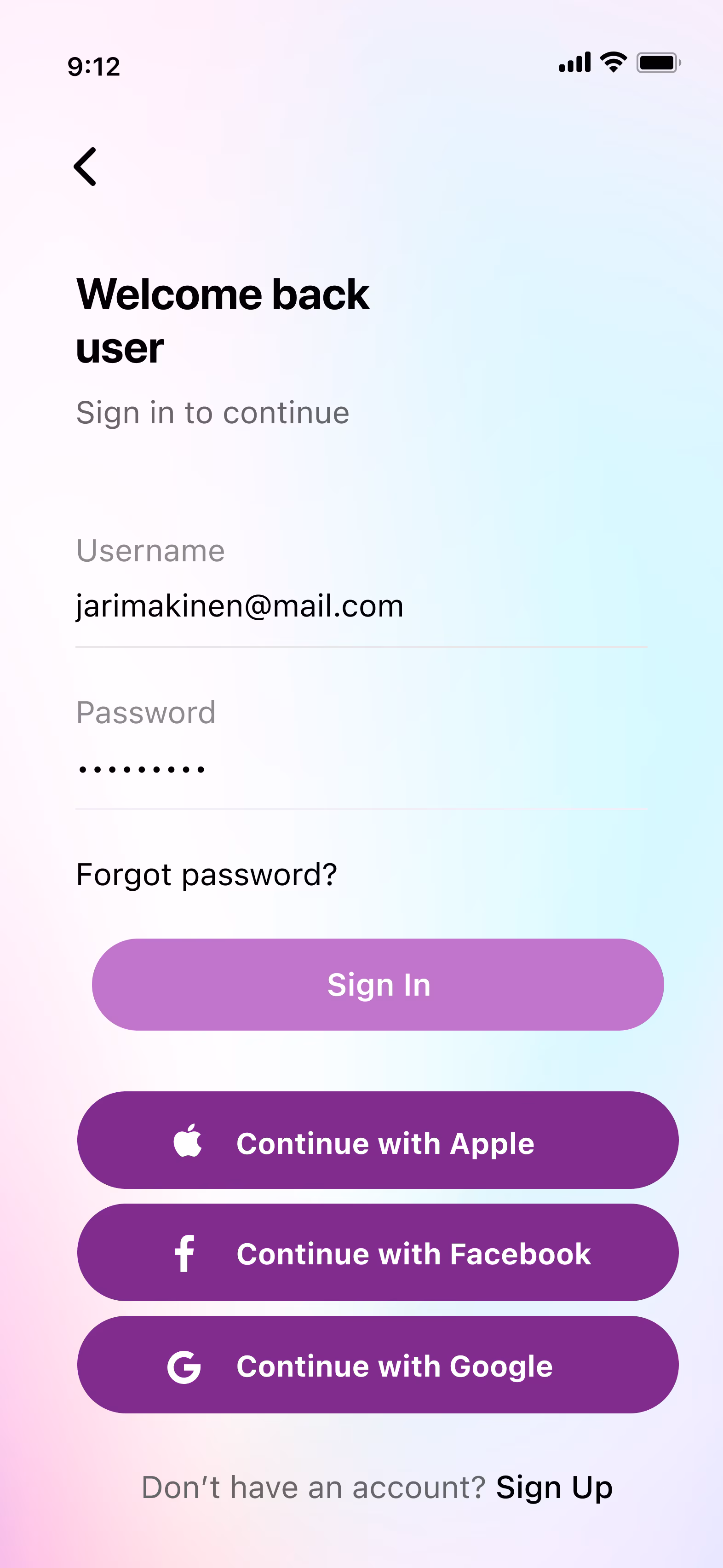Daily Angel sign-in screen
